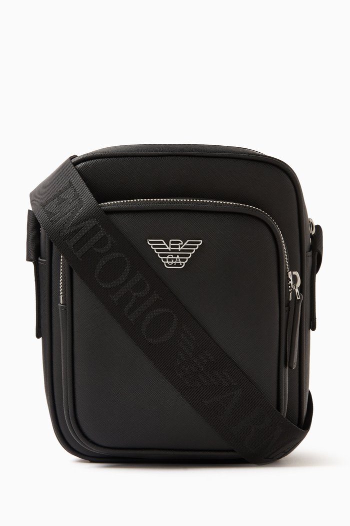 EA Eagle Messenger Bag in Saffiano Leather, Black