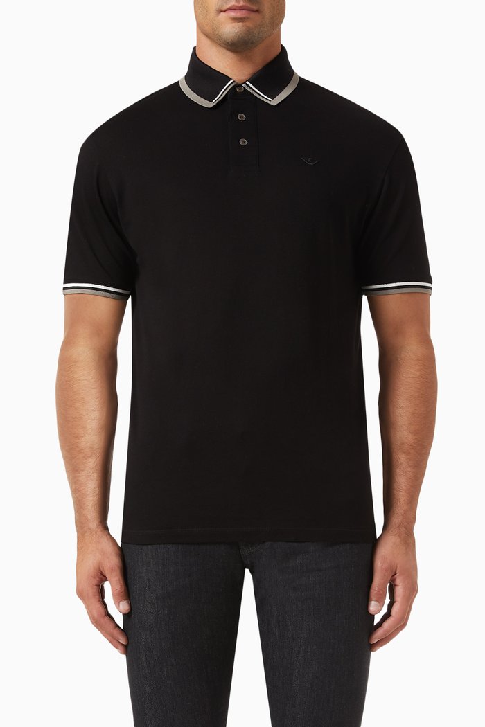 

Logo Print Polo Shirt in Cotton, Black