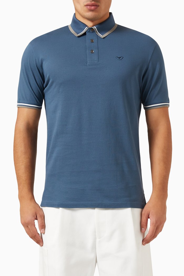 

Logo Print Polo Shirt in Cotton, Blue