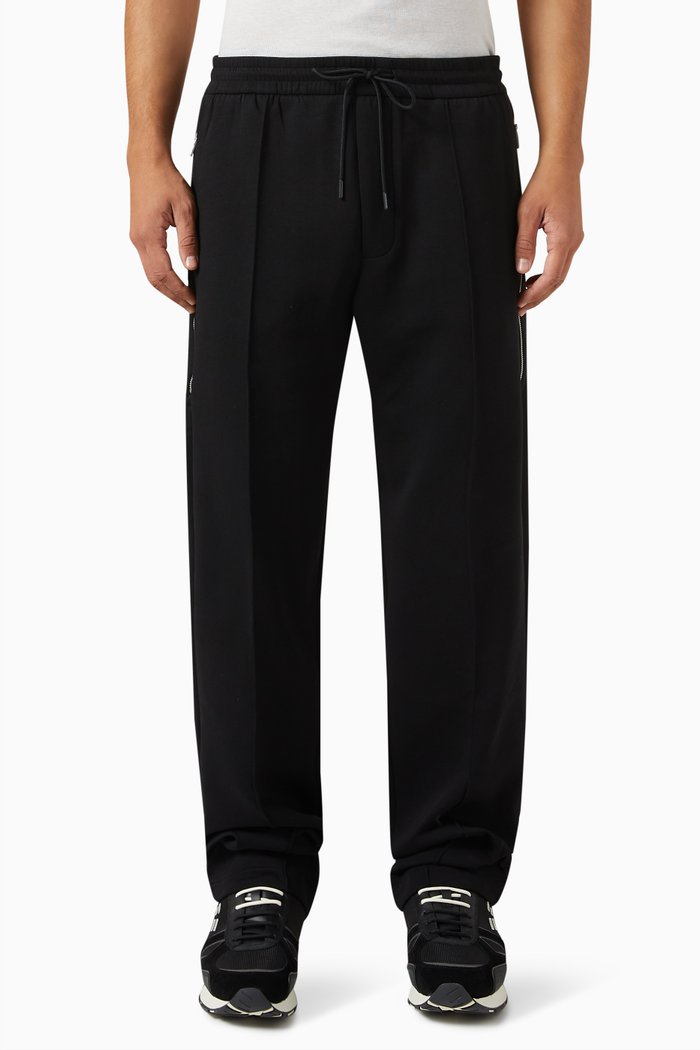 

Straight-leg Pleated Pants in Cotton Blend, Black