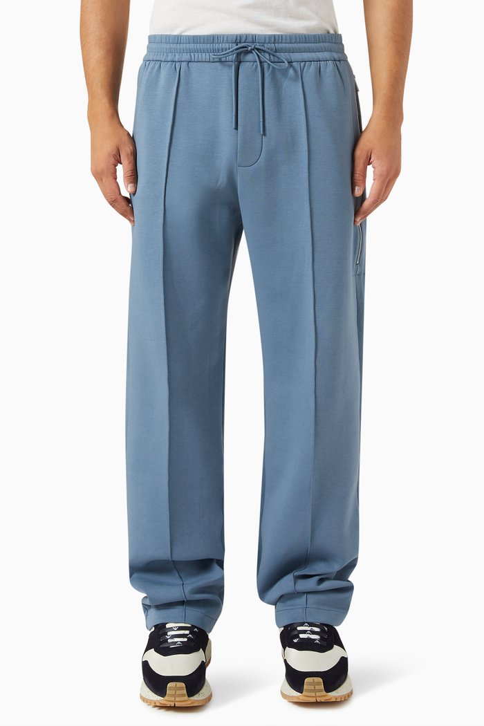 Straight-leg Pleated Pants in Cotton Blend, Blue