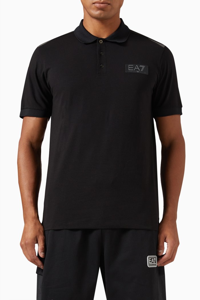 

Logo Patch Polo Shirt in Cotton Stretch, Black