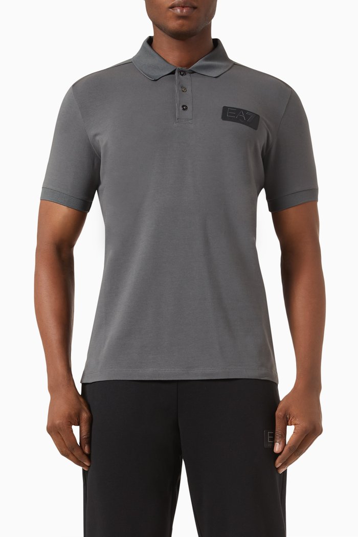 

Logo Patch Polo Shirt in Cotton Stretch, Grey