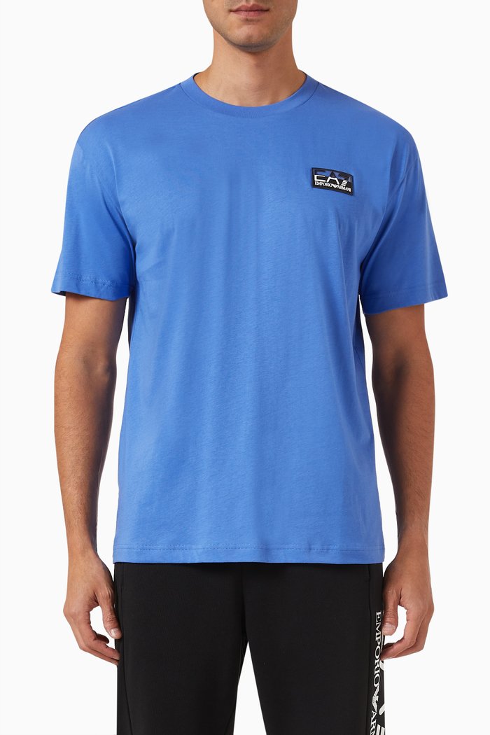 EA7 Logo T-shirt in Cotton Jersey, Blue