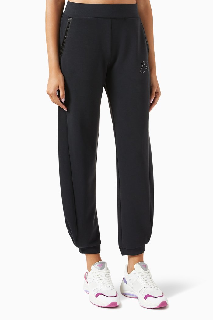 

EA7 Logo Sweatpants in Stretch Modal-blend, Black