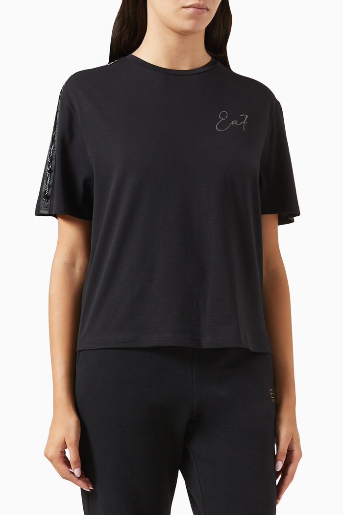 

EA7 Embellished T-shirt in Stretch Modal-blend, Black