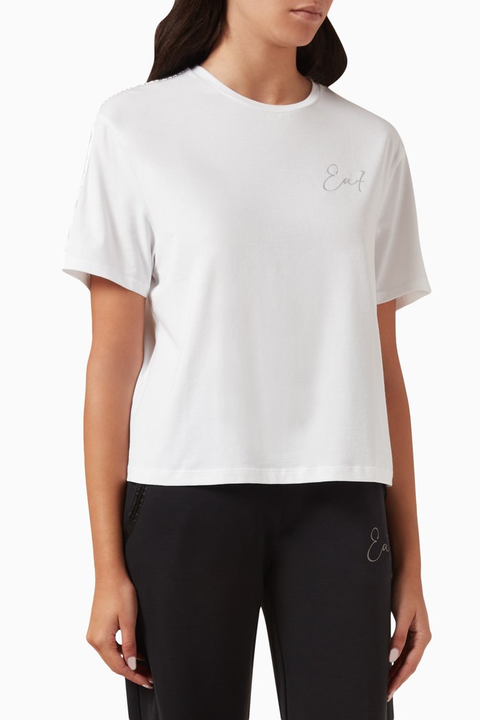EA7 Embellished T-shirt in Stretch Modal-blend, White