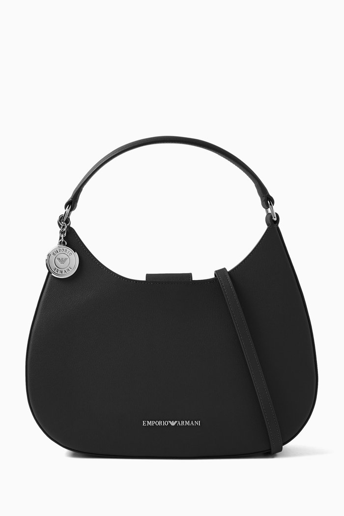 

Medium EA Hobo Bag in Grained Leather, Black