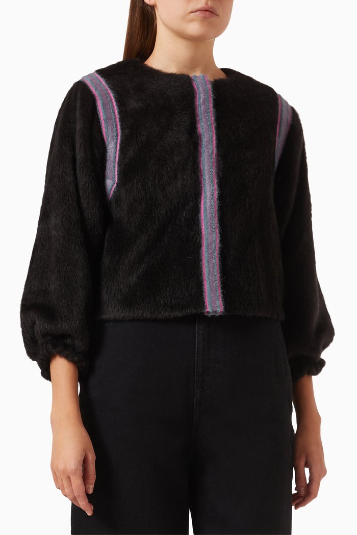 

Bi-colour Tape Jacket in Faux-fur, Black