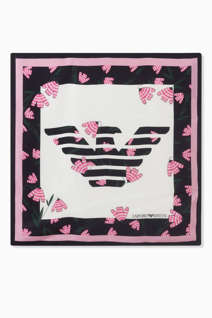 

Flower-print Scarf in Silk, Black