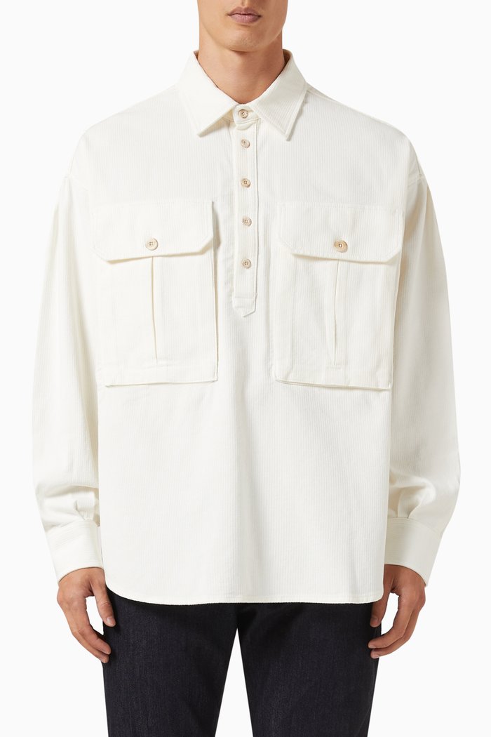

Half-button Placket Shirt in Cotton, White
