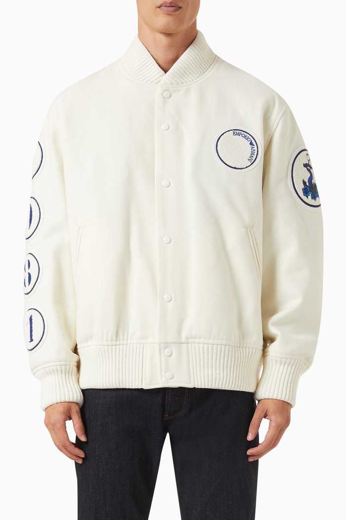 

Logo Patch Bomber Jacket in Wool Blend, White