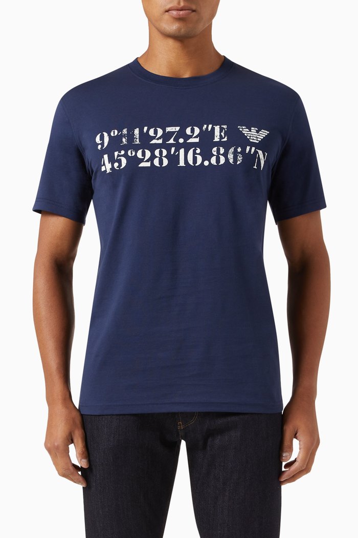 

Printed T-shirt in Cotton Jersey, Blue