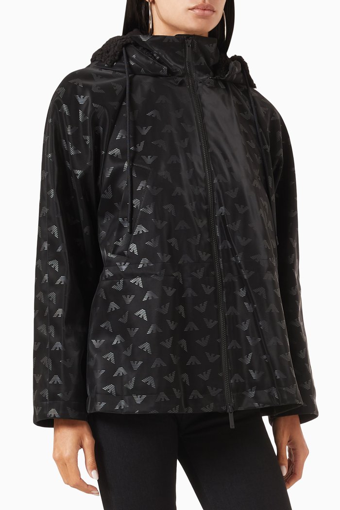 

Eagle Logo Blouson Hoodie in Nylon, Black
