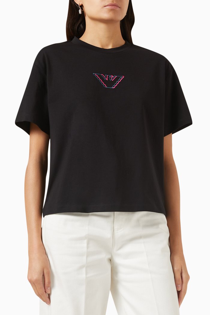 

Embroidered Eagle Logo T-shirt in Cotton-jersey, Black