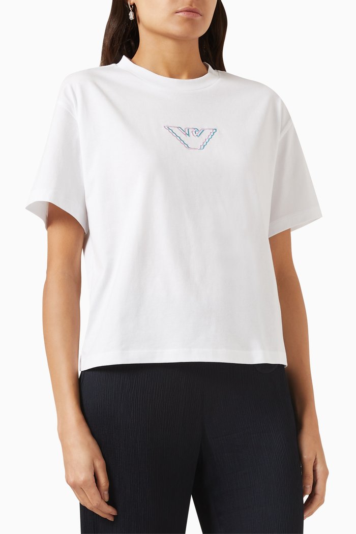 

Embroidered Eagle Logo T-shirt in Cotton-jersey, White