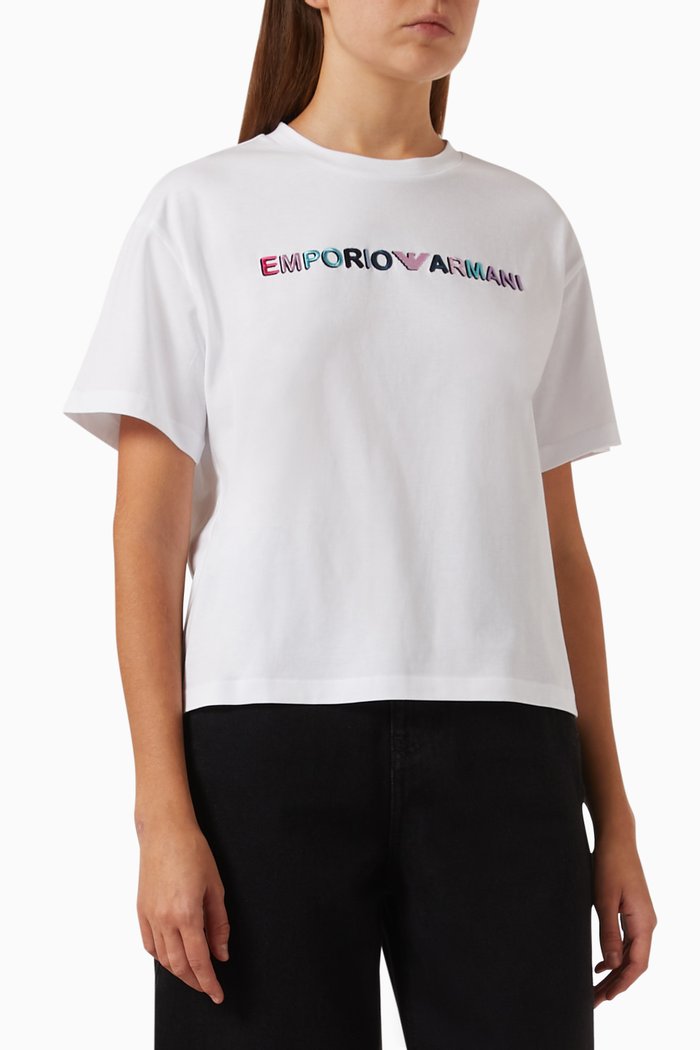 Embroidered Eagle Logo T-shirt in Cotton-jersey, White