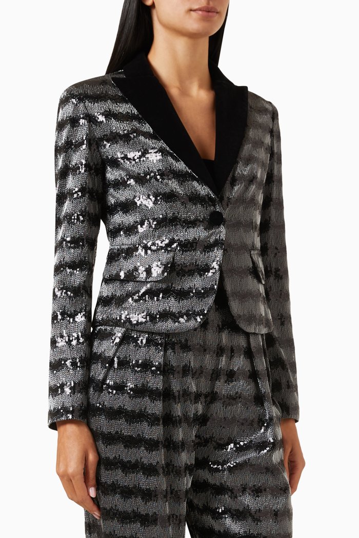 

Chevron Motif Jacket in Sequinned Fabric, Silver