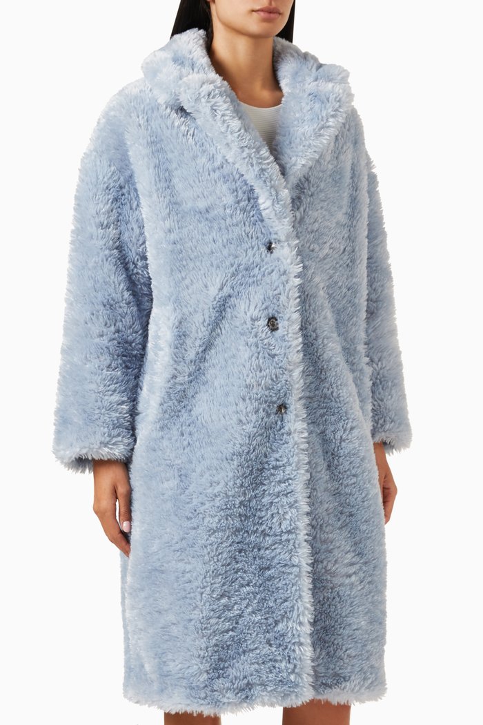 

Buttoned Coat & Pouch in Eco Fur, Blue
