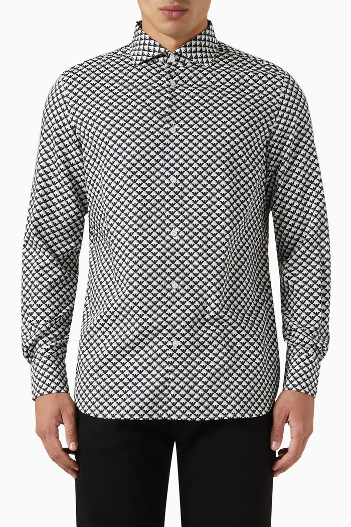 Logo Print Shirt in Cotton, Grey