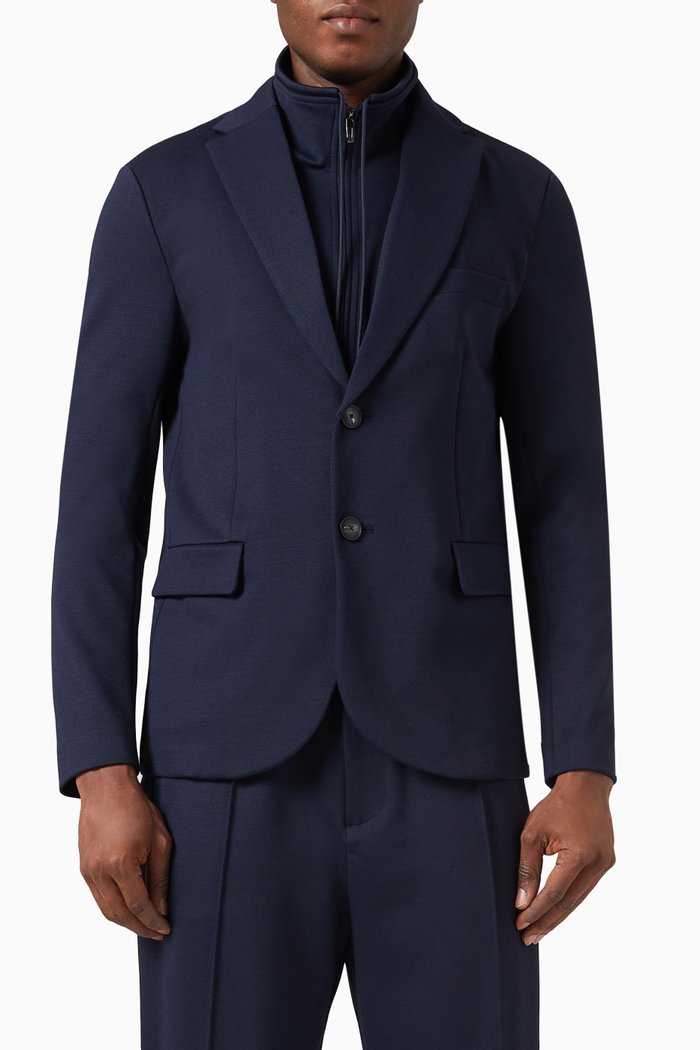 

Travel Essentials Zippered Blazer in Wool-blend Jersey, Blue