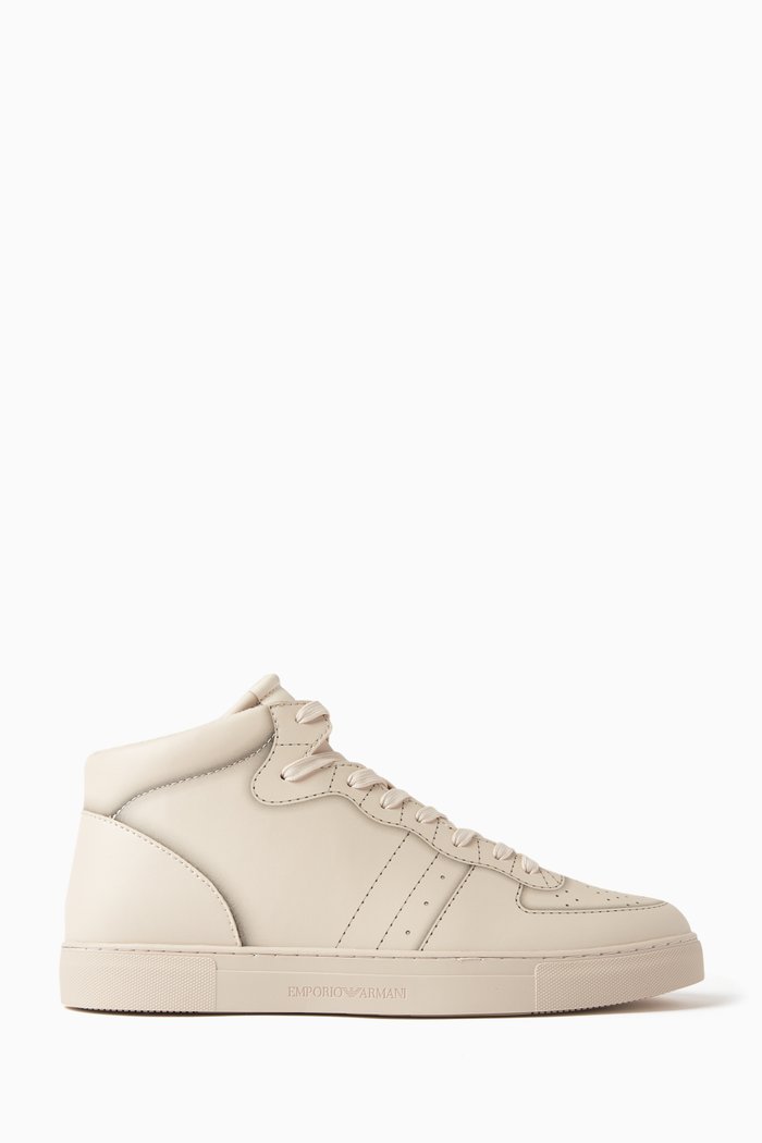 

High-top Sneakers in Leather, Neutral