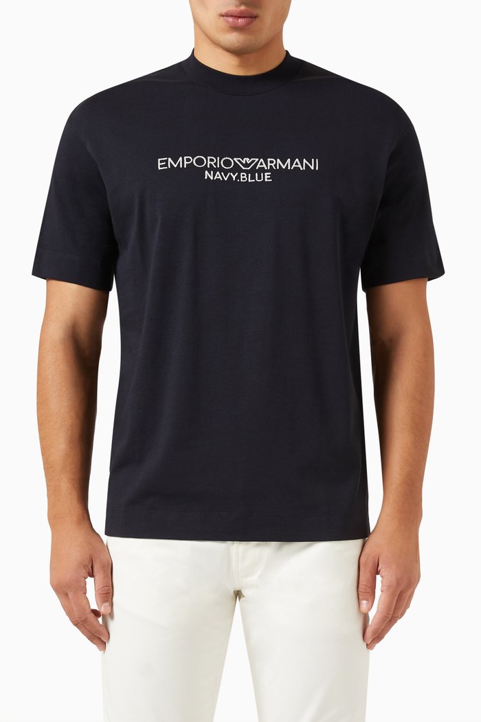 

Logo-embroidered T-shirt in Cotton-jersey, Blue