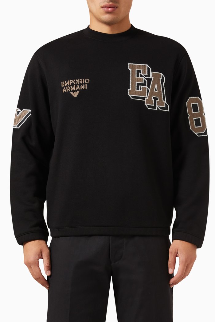 

Printed Sweatshirt in Cotton, Black