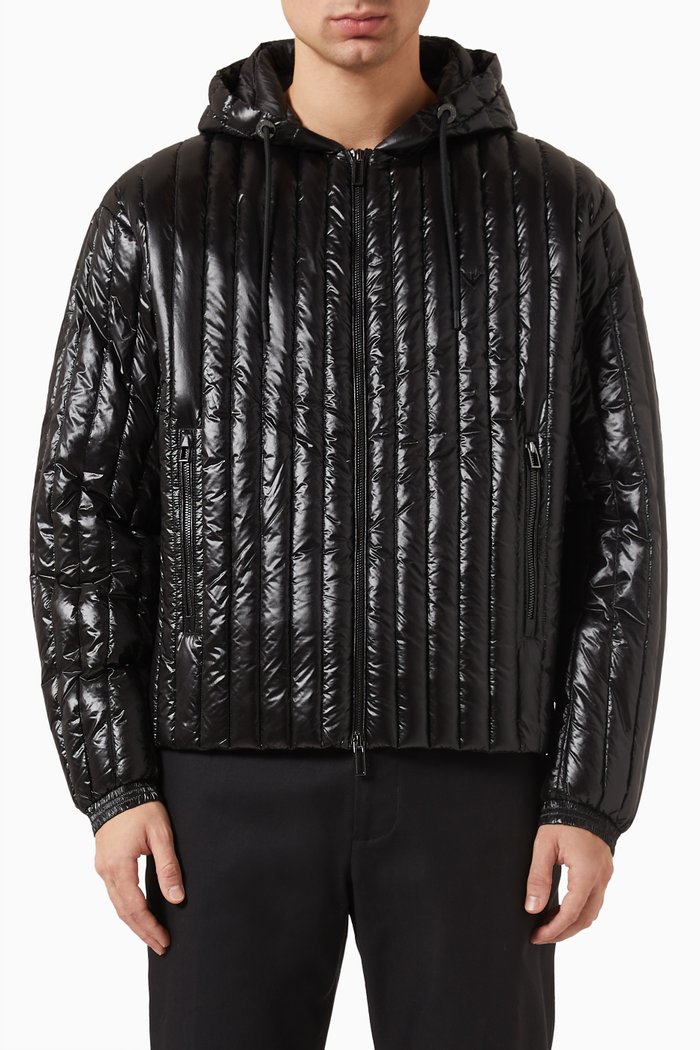 

Vertical Quilted Bomber Jacket in Nylon, Black