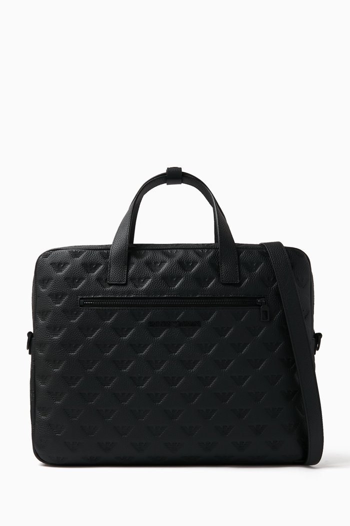 

Eagle Logo Laptop Bag in Leather, Black