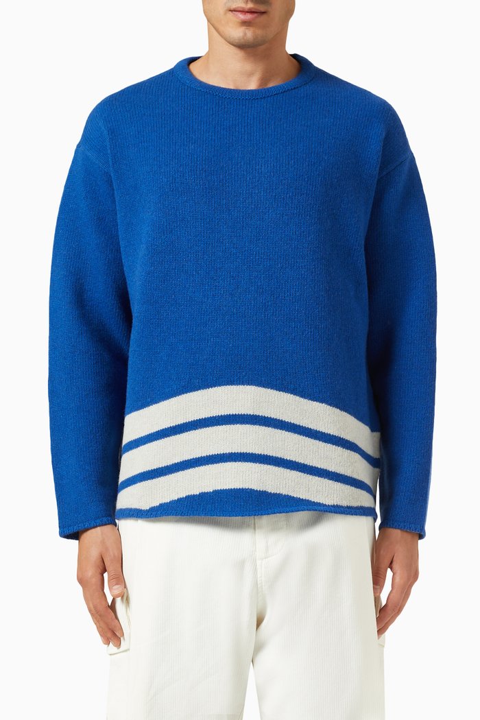 Coordinate-print Sweater in Recycled Wool-blend, Blue