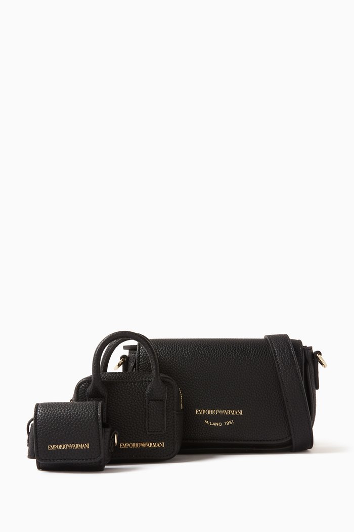 

Crossbody Bag Set in Deer-print Faux Leather, Black