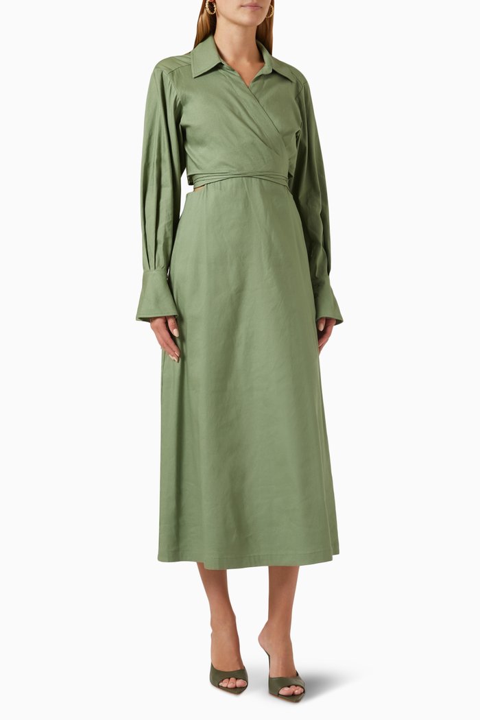 

Giulia Midi Dress in Linen Blend, Green