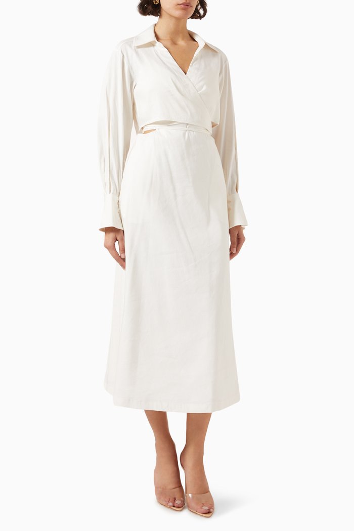 

Giulia Midi Dress in Linen Blend, White