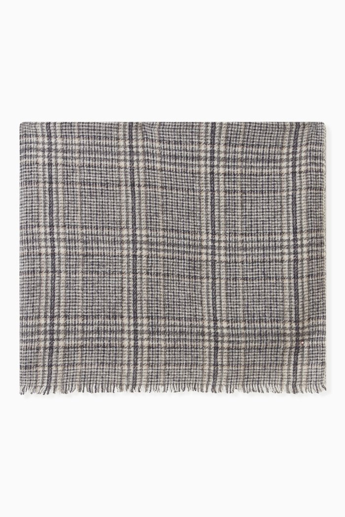 

Sparkling Prince of Wales Scarf in Cashmere, Virgin Wool & Mohair, White