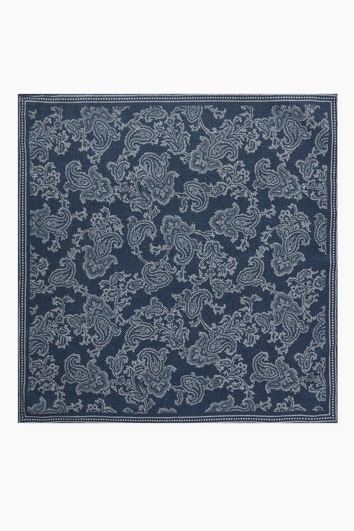 

Reversible Pocket Square in Silk Jacquard, Blue