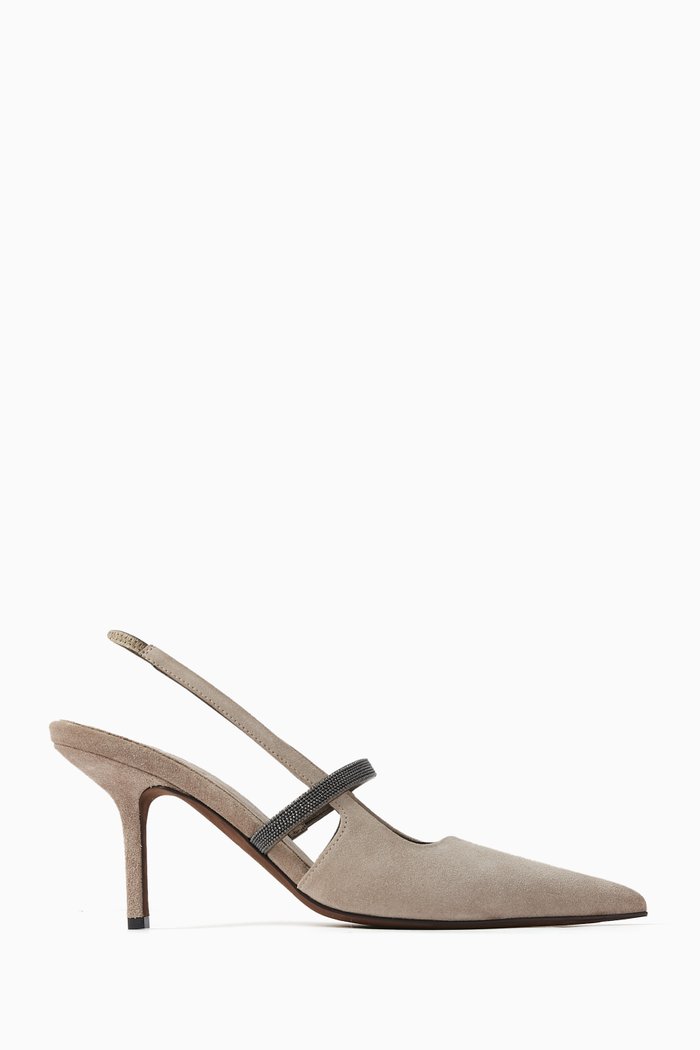 

Monili-chain 80 Slingback Pumps in Suede, Brown