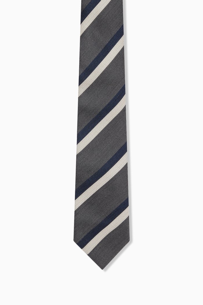 Striped Tie in Silk-blend, Grey