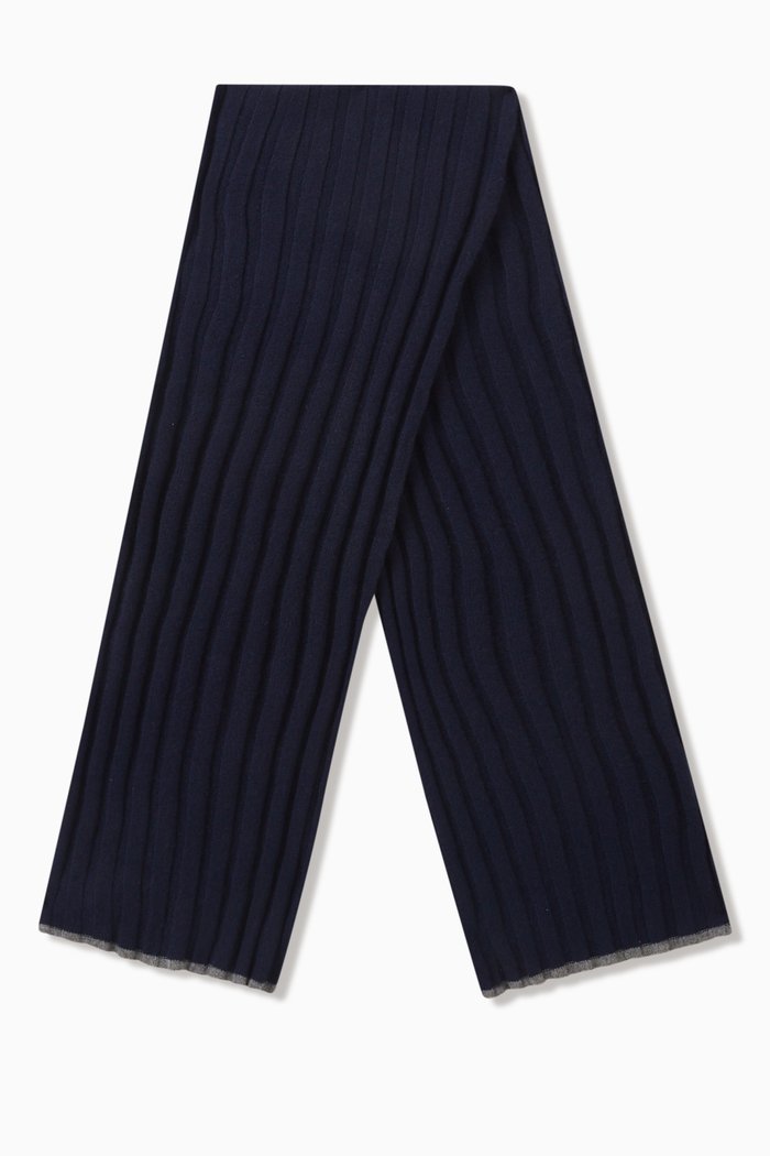 Ribbed Scarf in Cashmere, Blue