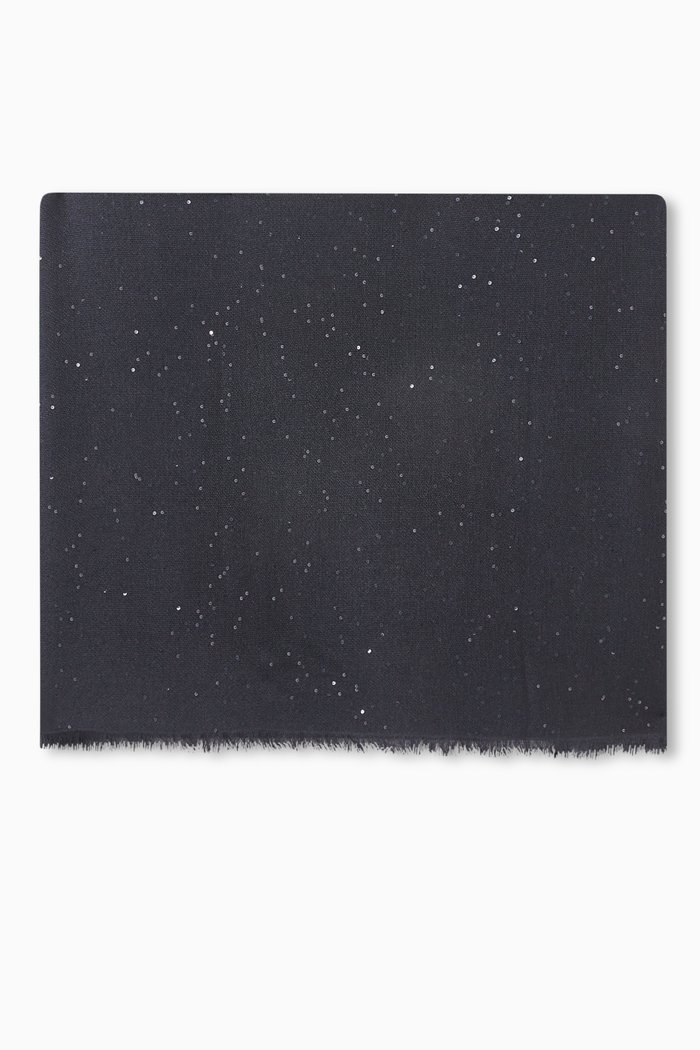

Sequin Embroidered Scarf in Cashmere & Silk, Blue
