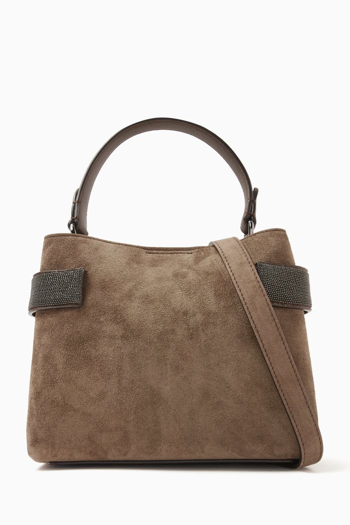

Small Top-handle Bag in Suede, Brown