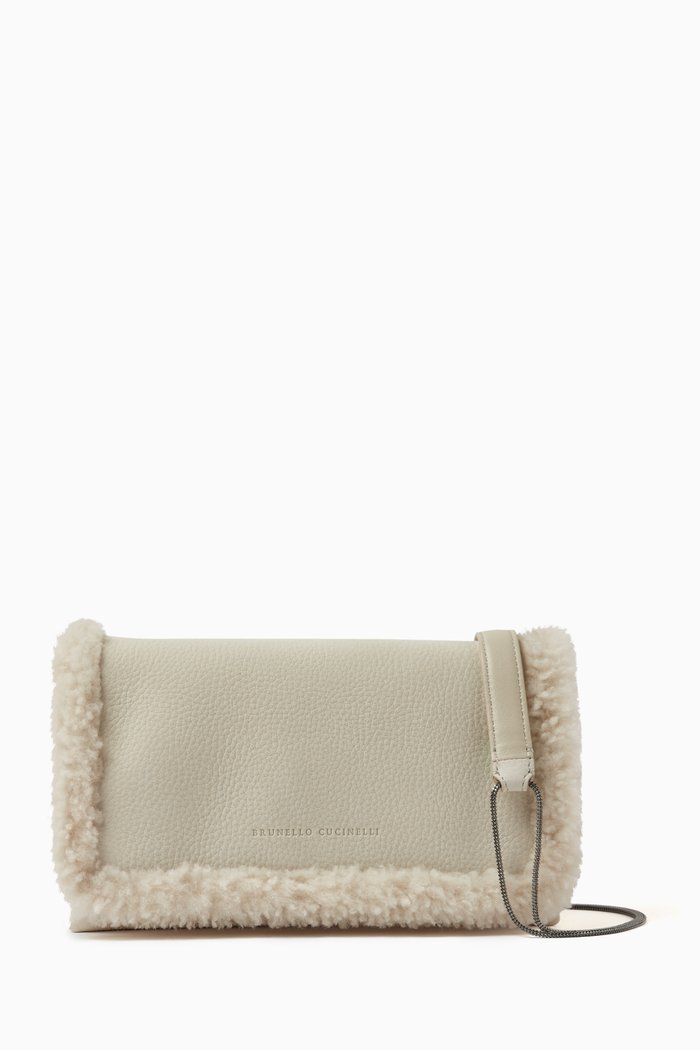 City Shoulder Bag in Shearling & Nubuck, White