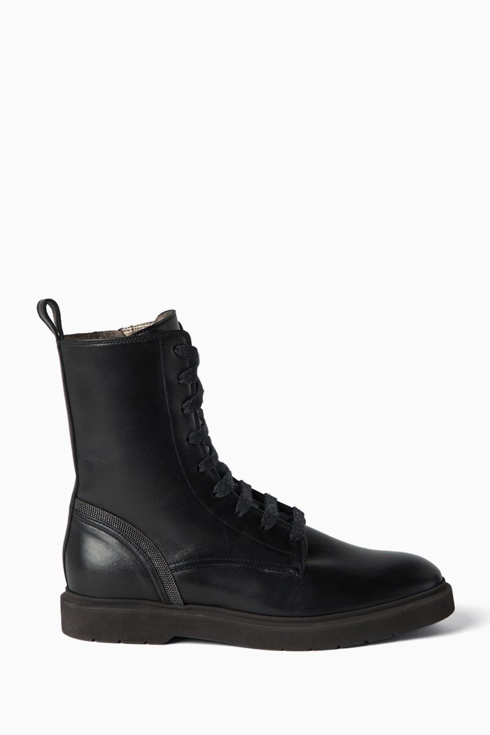 

Lace-up Ankle Boots in Leather, Black