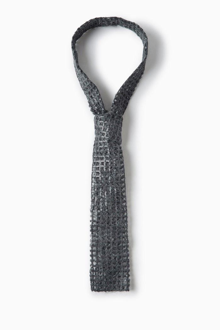 

Paillette-embellished Tie in Waffle Knit, Grey
