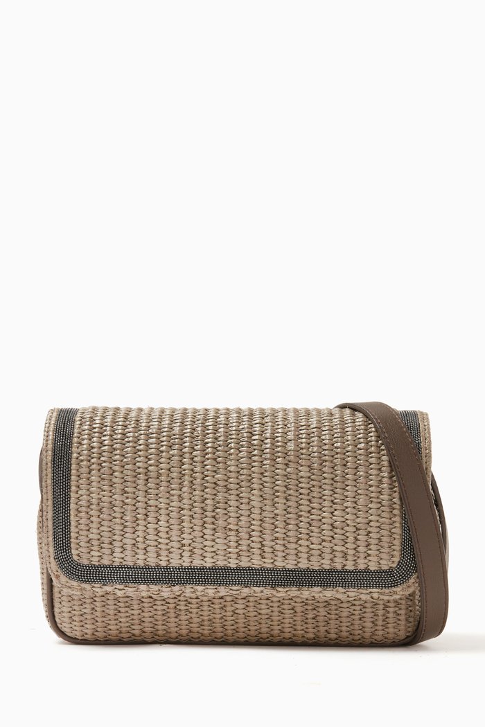 

Crossbody Bag in Raffia, Brown