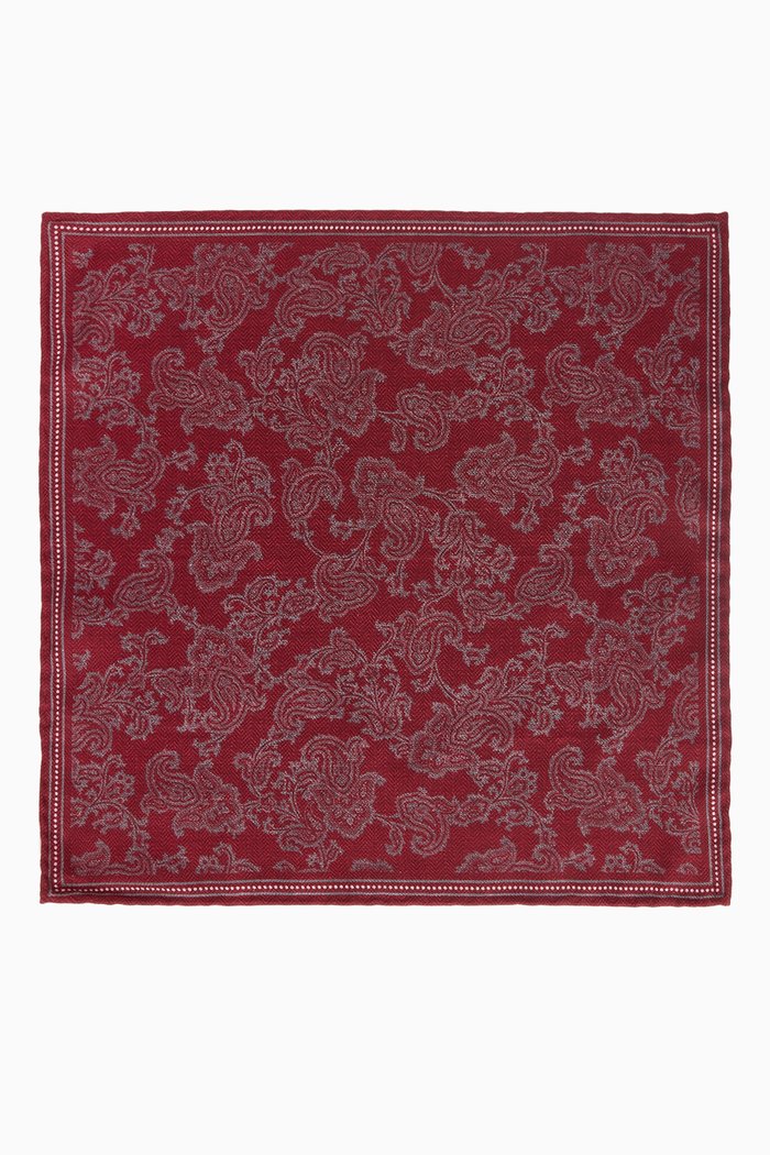 Reversible Pocket Square in Silk Jacquard, Red