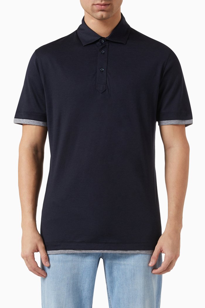 

Polo Shirt in Cotton & Silk, Blue