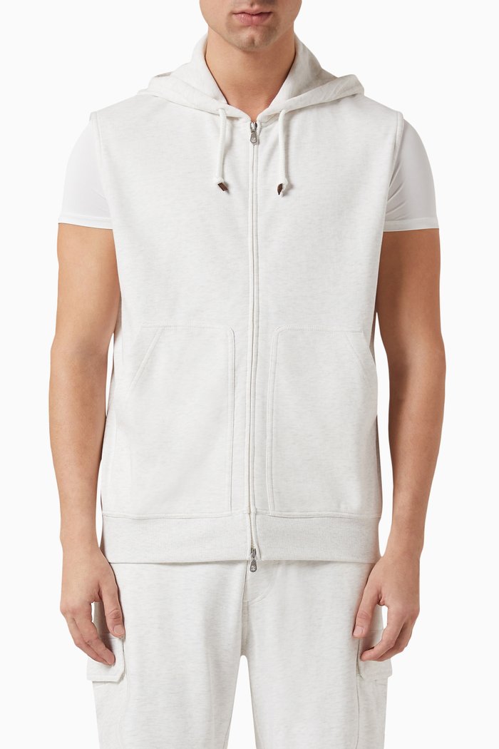 

Sleeveless Hoodie in Cotton Terry, Grey