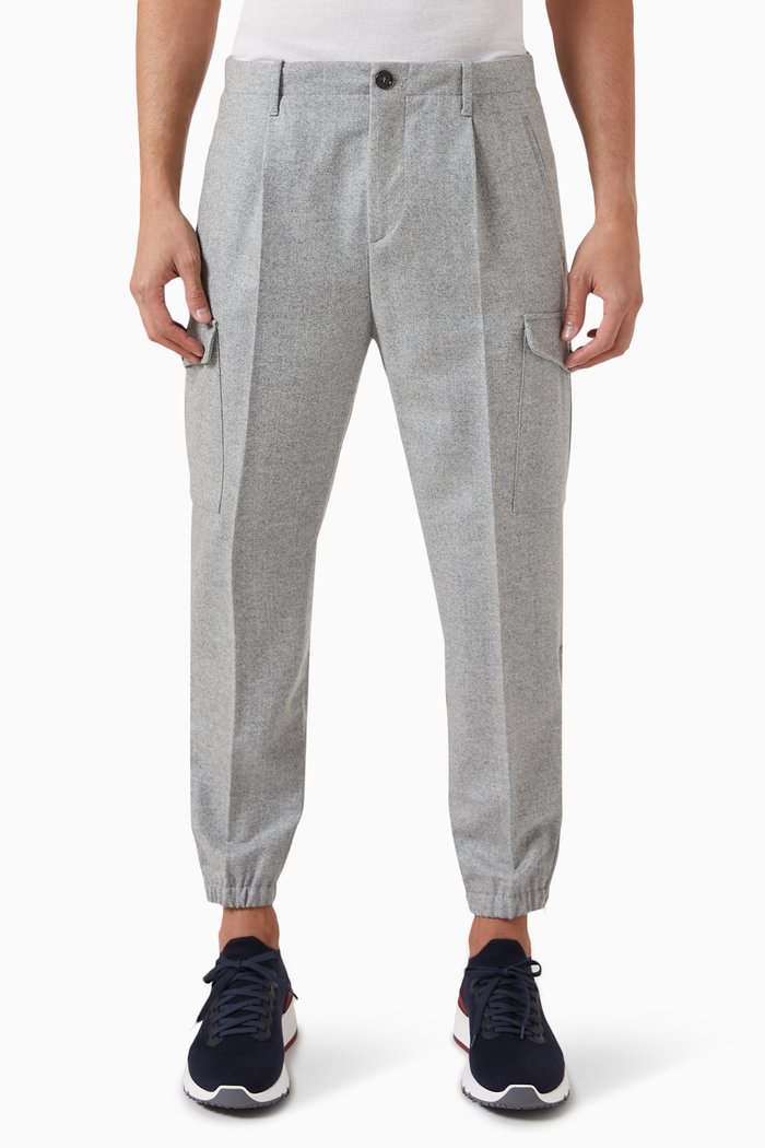 

Chevron Cargo Trousers in Virgin Wool, Grey