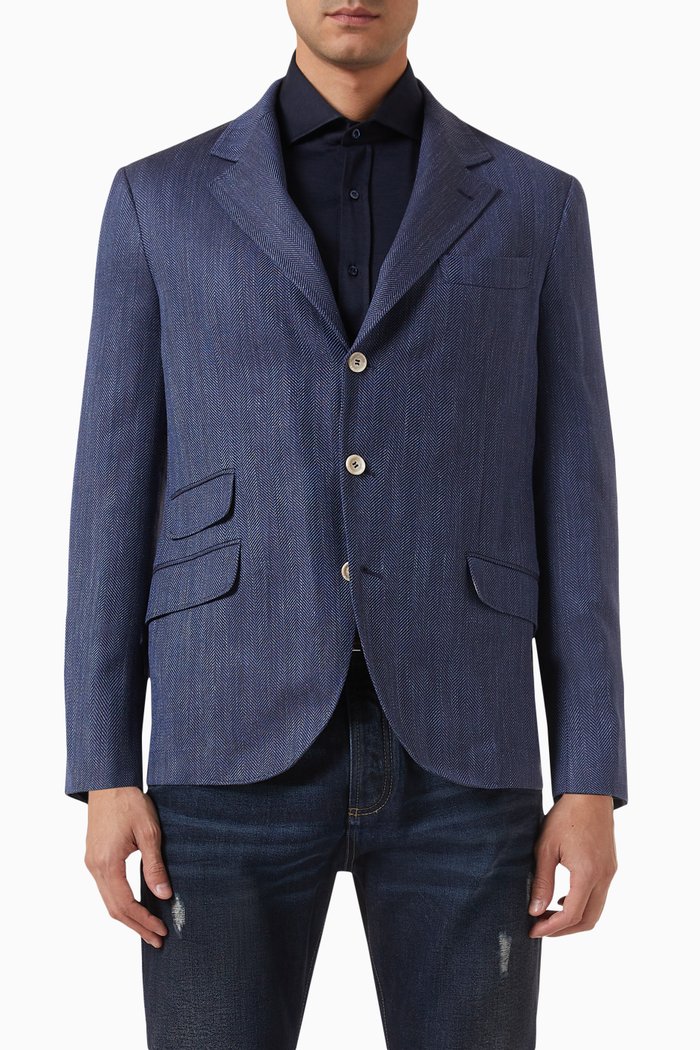 

Deconstructed Cavallo Blazer in Virgin Wool Blend, Blue